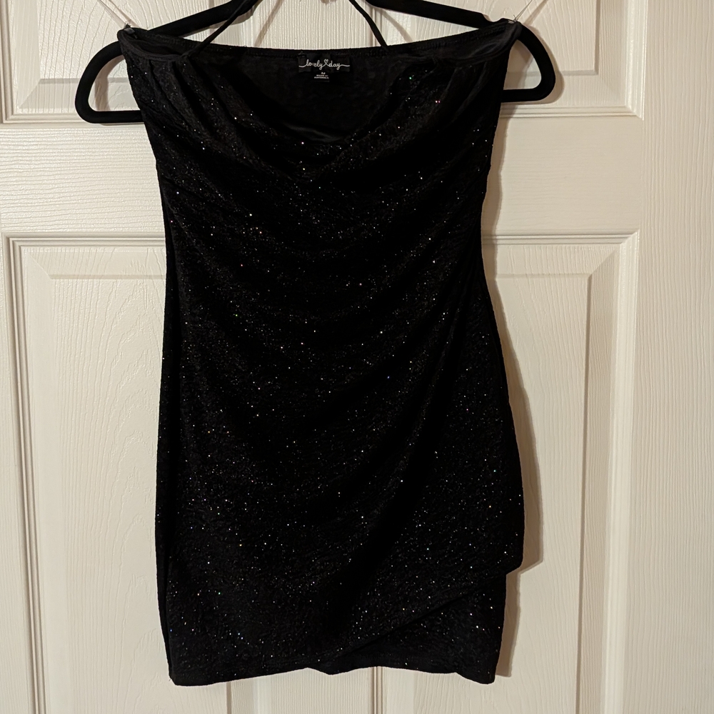 Black Sparkle Cowl Neck Mini Dress